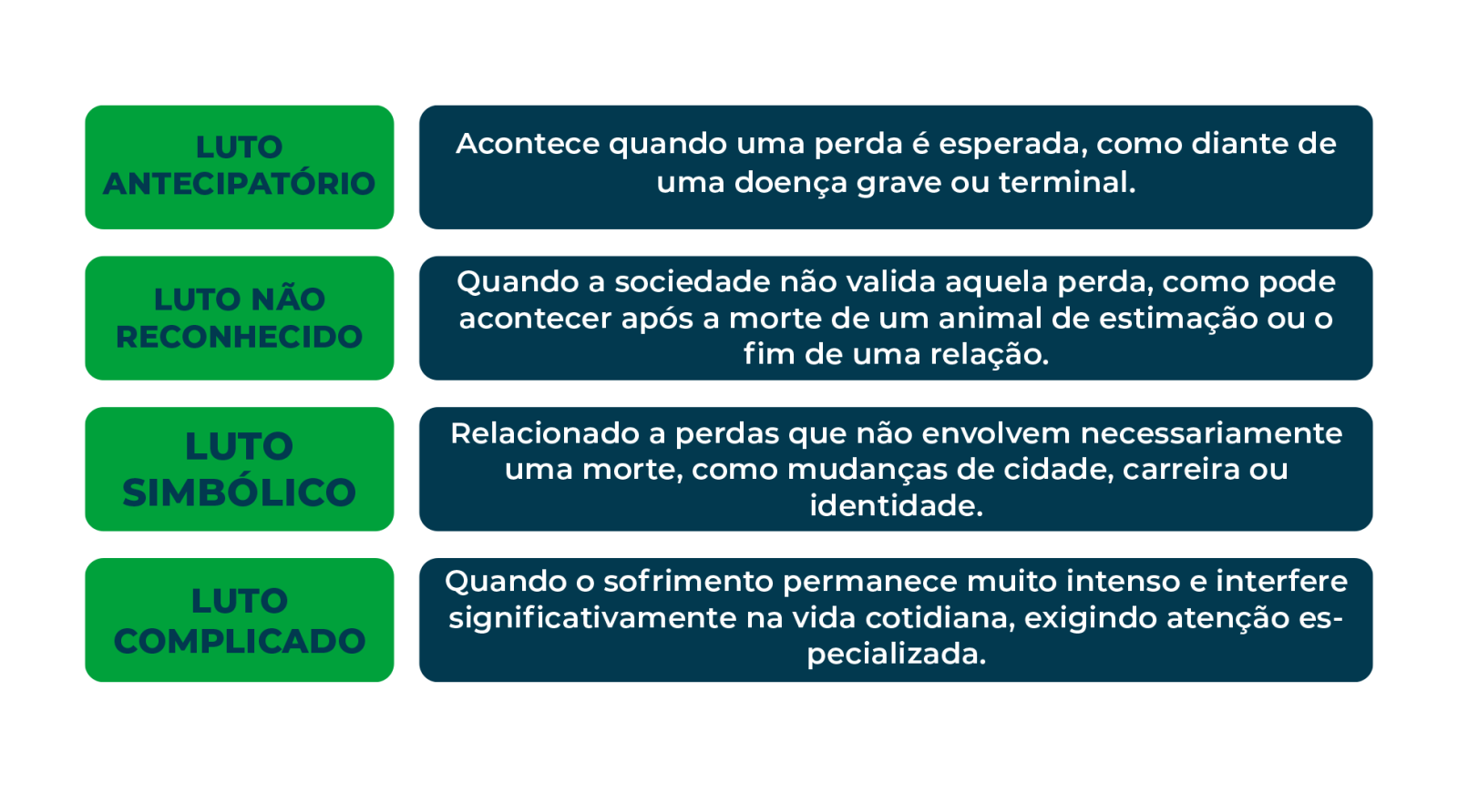 quais são os tipos de luto